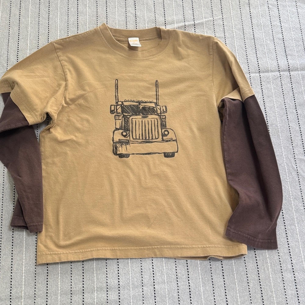 Gymboree Tan and Brown Truck Graphic Long Sleeve Tee